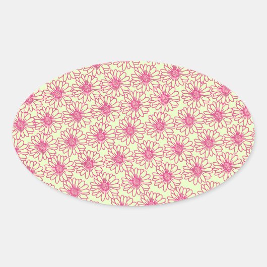 デイジーのフィールド楕円形のシール，ピンクの花 楕円形シール (正面)