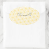 デイジーのフィールド楕円形のシール、黄色の花 楕円形シール (バッグ)