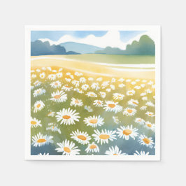 デイジーのフィールド | 花畑の花の絵画 スタンダードカクテルナプキン