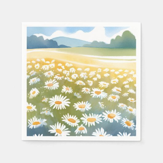 デイジーのフィールド | 花畑の花の絵画 スタンダードカクテルナプキン (正面)
