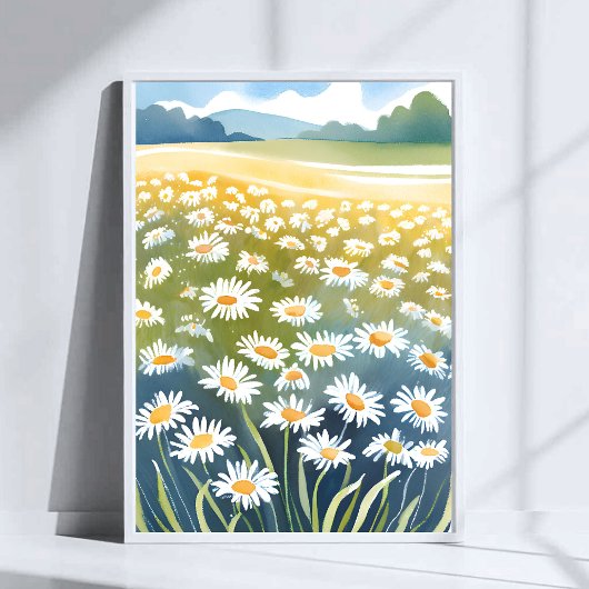 デイジーのフィールド | 花畑の花の絵画 ポスター