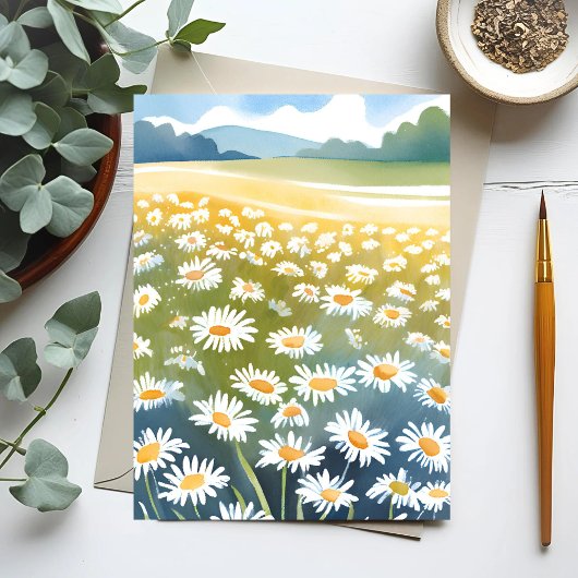 デイジーのフィールド | 花畑の花の絵画 ポストカード