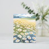 デイジーのフィールド | 花畑の花の絵 サンキューカード (スタンド正面)
