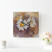 デイジーのヘイズ水色 スクエア壁時計 (ホーム)