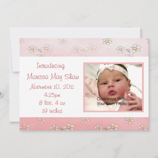 デイジーのベビーの誕生の発表として菓子 案内状 (正面)