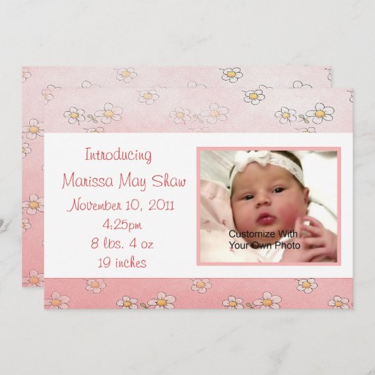 デイジーのベビーの誕生の発表として菓子 案内状 (正面/裏面)