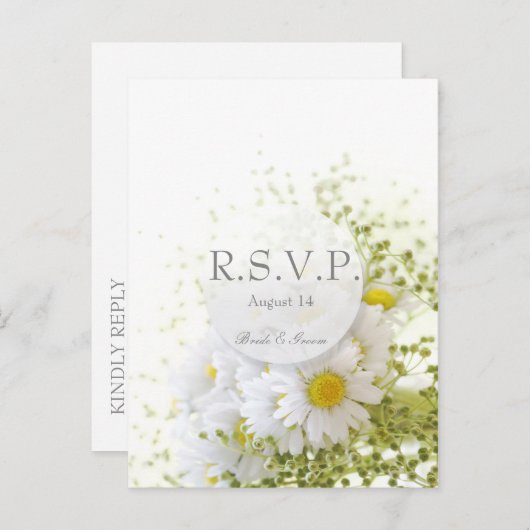 デイジーの愛 – 編集可能結婚なブーケRSVP インビテーションポストカード (正面/裏面)