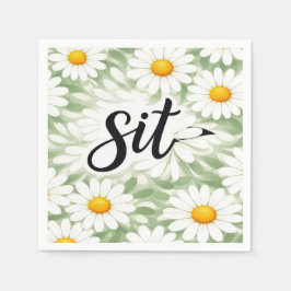デイジーの抽象的なデザインにカリグラフィーで「Sit」 スタンダードカクテルナプキン