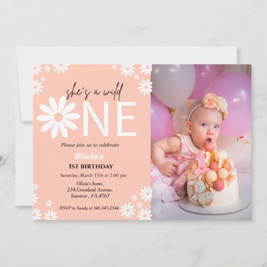 デイジーの最初の誕生日パーティーボヘミアンワイルドワン 招待状 (正面)