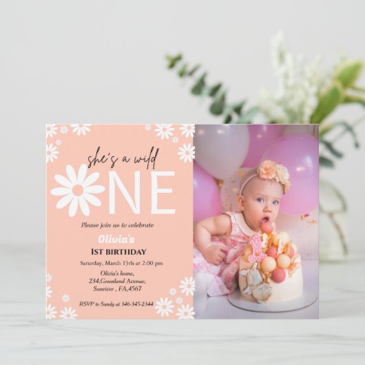 デイジーの最初の誕生日パーティーボヘミアンワイルドワン 招待状 (スタンド正面)