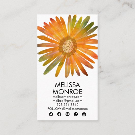 デイジーの水の色とカラフルソーシャルメディアアイコン 名刺 (裏面)