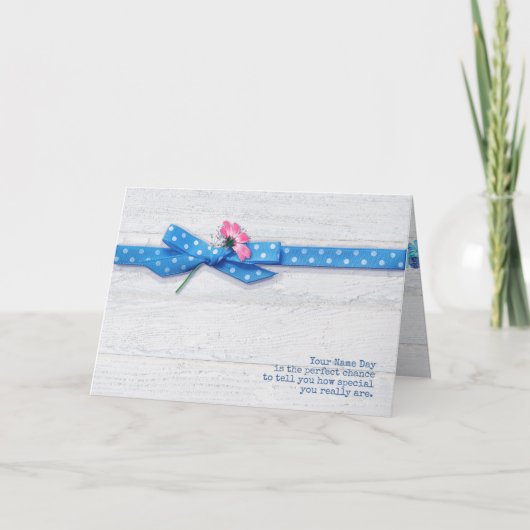 デイジーの水玉模様リボン名の日 カード (正面)