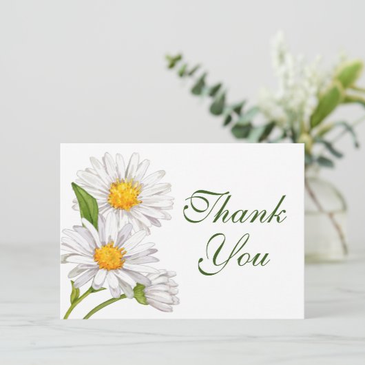 デイジーの水色サマーホワイトフローラありがとう サンキューカード (スタンド正面)