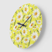 デイジーの水色、黄色のシームレスなパターン。 ラージ壁時計 (傾斜)