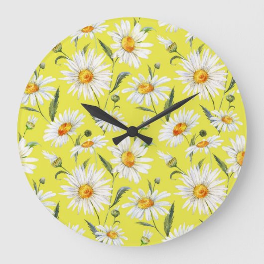 デイジーの水色、黄色のシームレスなパターン。 ラージ壁時計 (正面)