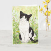 デイジーの白黒猫 カード (黄色い花)