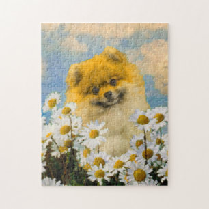デイジーの絵を描くことのポメラニア犬-元の犬の芸術 ジグソーパズル