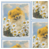 デイジーの絵を描くことのポメラニア犬-元の犬の芸術 ファブリック (クローズアップ)
