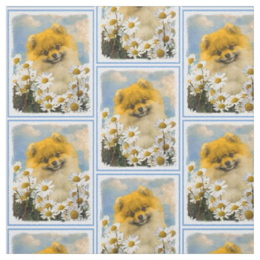 デイジーの絵を描くことのポメラニア犬-元の犬の芸術 ファブリック (見本)