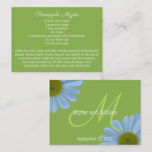 デイジーの緑の結婚式の署名の飲み物のレシピ エンクロージャーカード (正面/裏面)