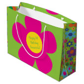 デイジーの花かわいいカラフル1歳の誕生日パーティー ラージペーパーバッグ (裏面アングル)