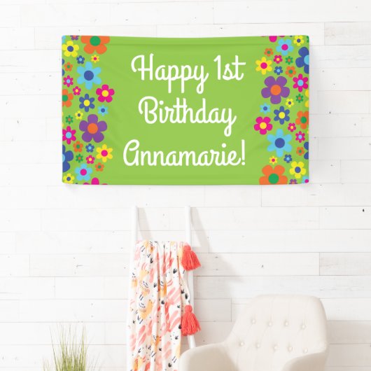 デイジーの花かわいいカラフル1歳の誕生日パーティー 横断幕 (インサイチュ)