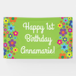 デイジーの花かわいいカラフル1歳の誕生日パーティー 横断幕