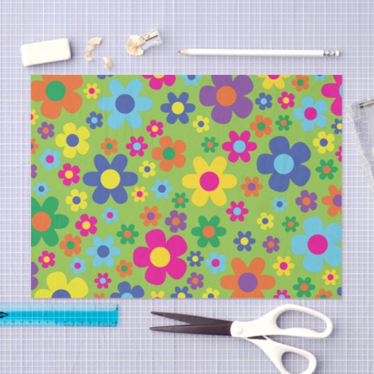 デイジーの花かわいいカラフル1歳の誕生日パーティー 薄葉紙 (クラフト)