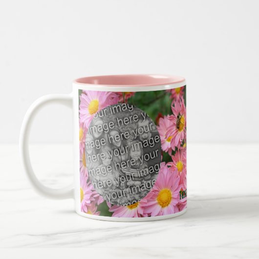 デイジーの花とのまわりにフレーム写真を追加 ツートーンマグカップ (左)