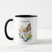 デイジーの花と水彩の蝶 マグカップ (左)