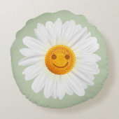 デイジーの花のスマイリーフェイス ラウンドクッション (裏面)