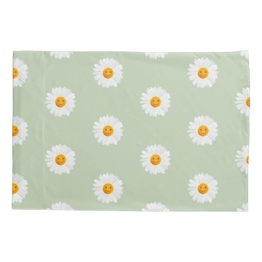 デイジーの花のスマイリーフェイス 枕カバー (裏面)