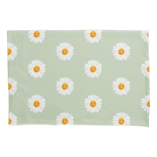 デイジーの花のスマイリーフェイス 枕カバー (正面)