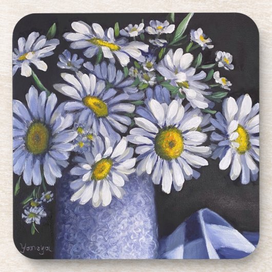 デイジーの花のハードプラスチックコースター コースター (正面)