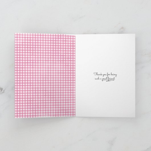 デイジーの花のピンクのギンガムフレンド感謝していズ カード (内部)