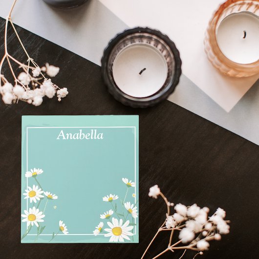デイジーの花のフレームの背景(淡緑色) ノートパッド
