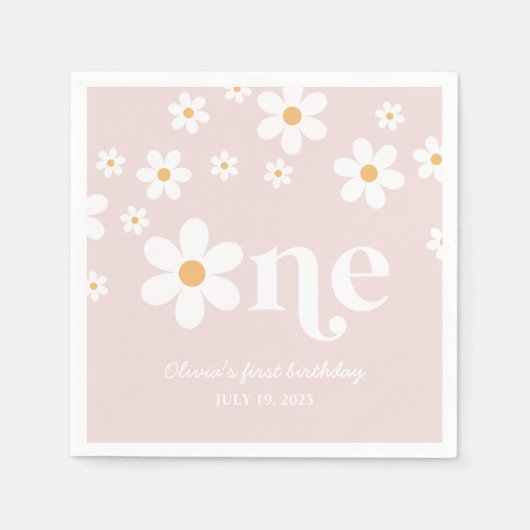デイジーの花の1歳の誕生日 スタンダードカクテルナプキン (正面)