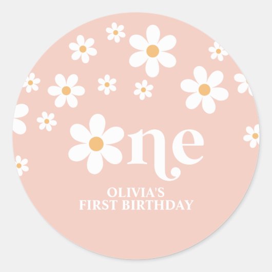 デイジーの花の1歳の誕生日 ラウンドシール (正面)