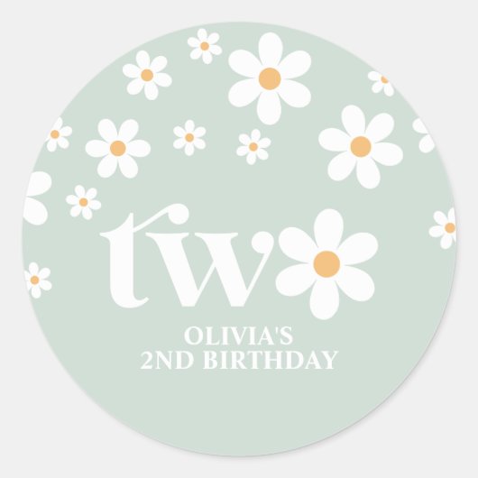デイジーの花の2歳の誕生日 ラウンドシール (正面)