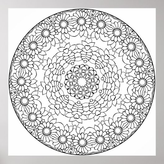 デイジーの花びらを使ったフラワーマンダラぬりえ ポスター (正面)