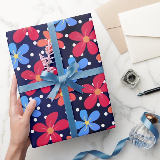 デイジーの花オン水玉模様 ラッピングペーパー (ギフト)