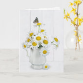 デイジーの花束と白く洗った木の上の蝶 カード (黄色い花)