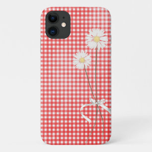 デイジーの花束を赤いギンガムに iPhone 11 ケース