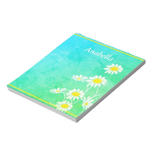 デイジーの花枠を緑と黄色の背景に ノートパッド (回転)