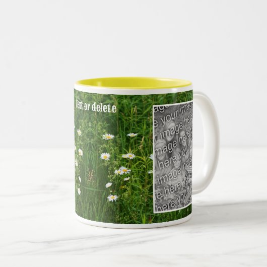 デイジーの花畑に写真を追加 ツートーンマグカップ (正面右)