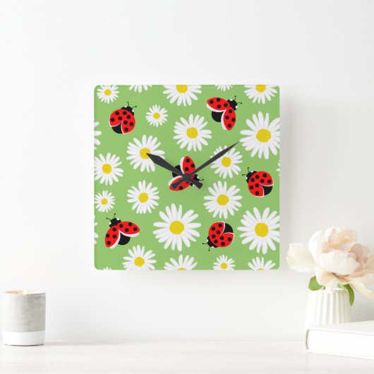 デイジーの花 スクエア壁時計 (ホーム)