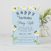 デイジーの花 1歳の誕生日 ハチ 招待状 (スタンド正面)