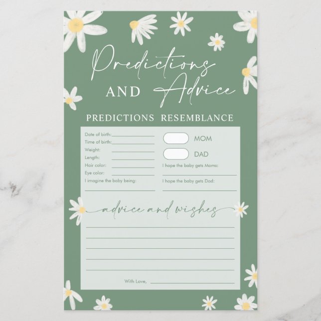 デイジーの赤ちゃんシャワー予測とアドバイス (正面)