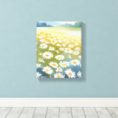 デイジーの野原 | 花畑の花の絵画 キャンバスプリント (インサイチュ (ウッドフロア))