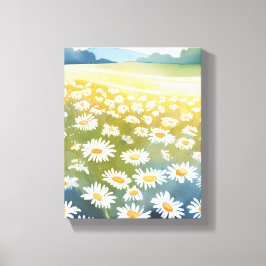 デイジーの野原 | 花畑の花の絵画 キャンバスプリント